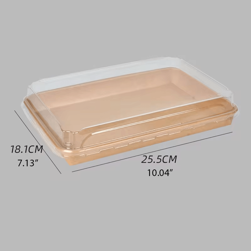 1111 Kraft Paper Sushi Tray with Lids - 100 Sets