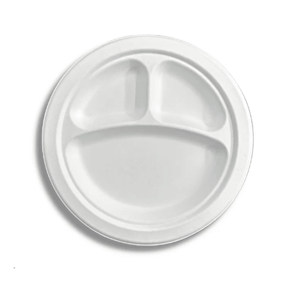 10" Sugarcane Round Plate (3 Compartment) - 500PCS