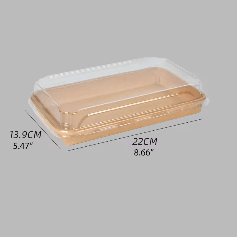 1107 Kraft Paper Sushi Tray with Lids - 200 Sets