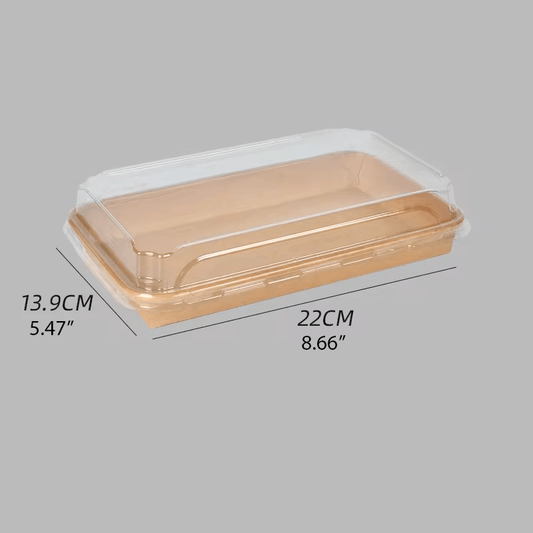 1107 Kraft Paper Sushi Tray with Lids - 200 Sets