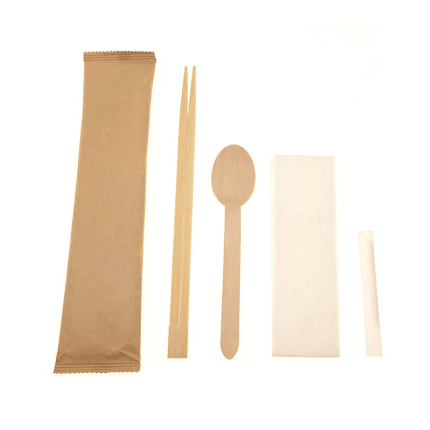 6.25" Wooden Compostable Cutlery Set (Chopsticks, Spoon, Toothpick, Napkin) - 500PCS