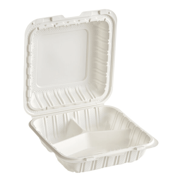 8x8 PP Clamshell Contaienr (3 Compartment) - 150PCS