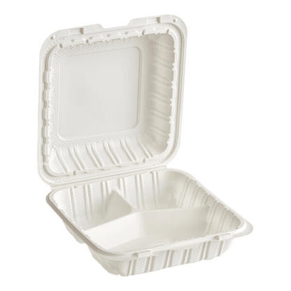 8x8 PP Clamshell Contaienr (3 Compartment) - 150PCS