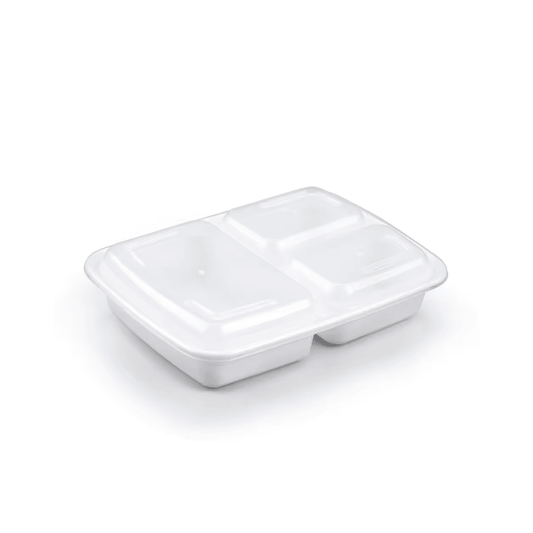33oz PP 3-Compartment Rectangular Container with Lids - 150 Sets