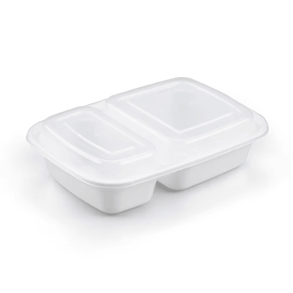 32oz PP 2-Compartment Rectangular Container with Lids - 150 Sets
