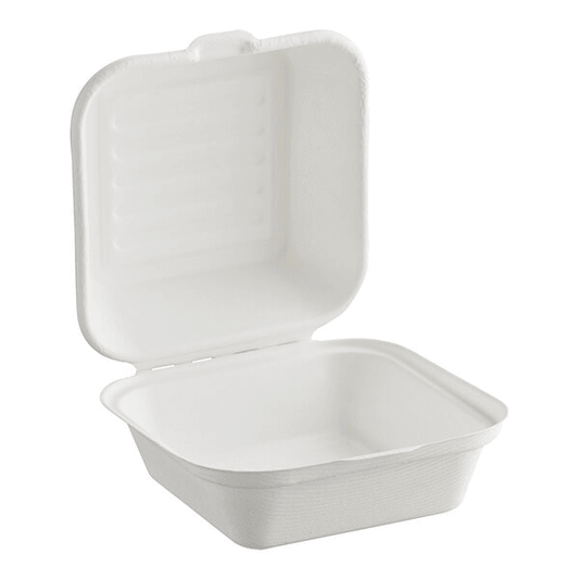 6x6" Sugarcane Clamshell Container - 500PCS