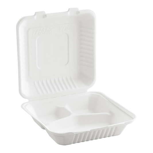 9x9 Sugarcane Clamshell Contaienr (3 Compartment) - 200PCS