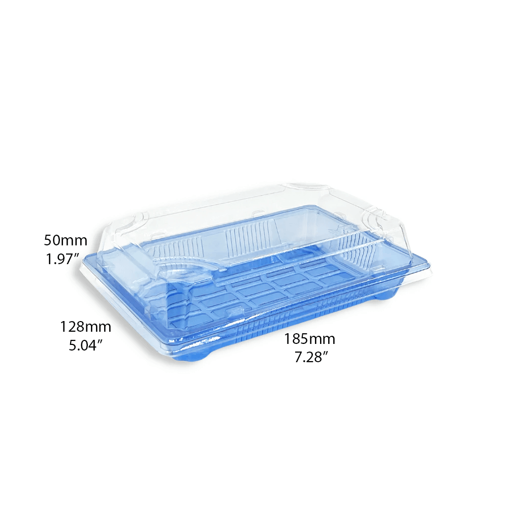 1105 Blue/Transparent Sushi Tray with Lids - 400 Sets