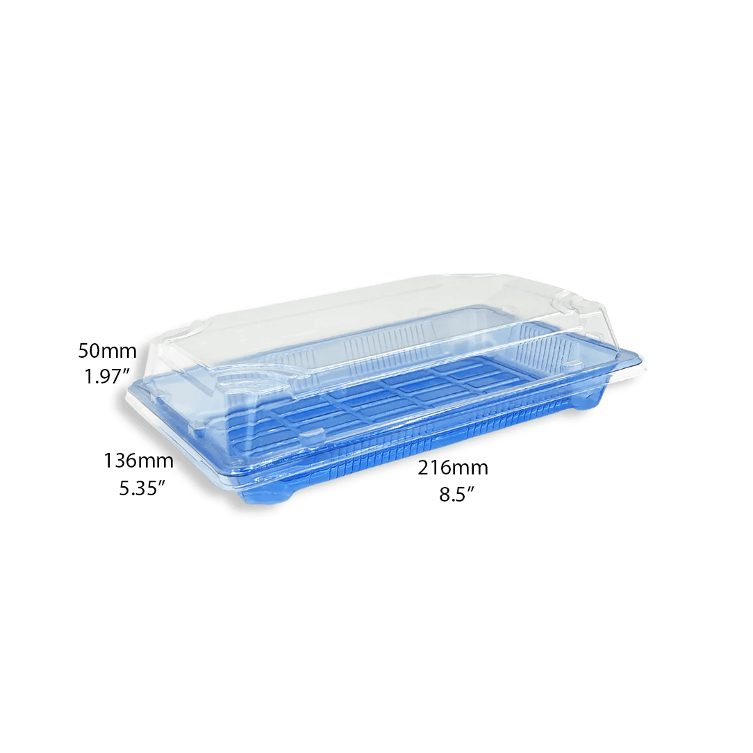 1107 Blue/Transparent Sushi Tray with Lids - 400 Sets